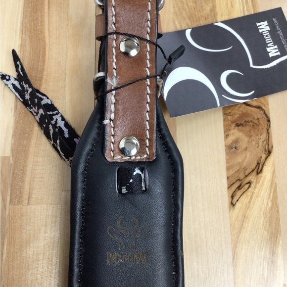 Mad Cow genuine leather western dog collar handmade brown black studded silver - Picture 10 of 16